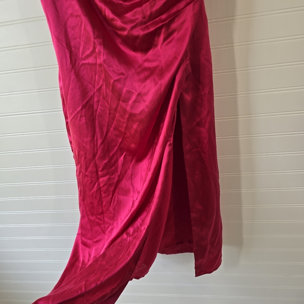 Anthropologie Braided One Shoulder 100% Silk Midi Dress in Raspberry NWT New - Picture 8 of 11